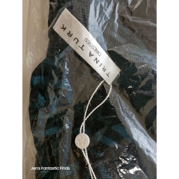 Trina Turk Dress Black & Teal Chevron Pattern Medium New NWT - Picture 7 of 8